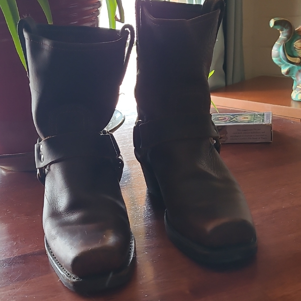 Frye Dark Brown Leather Moto Boots